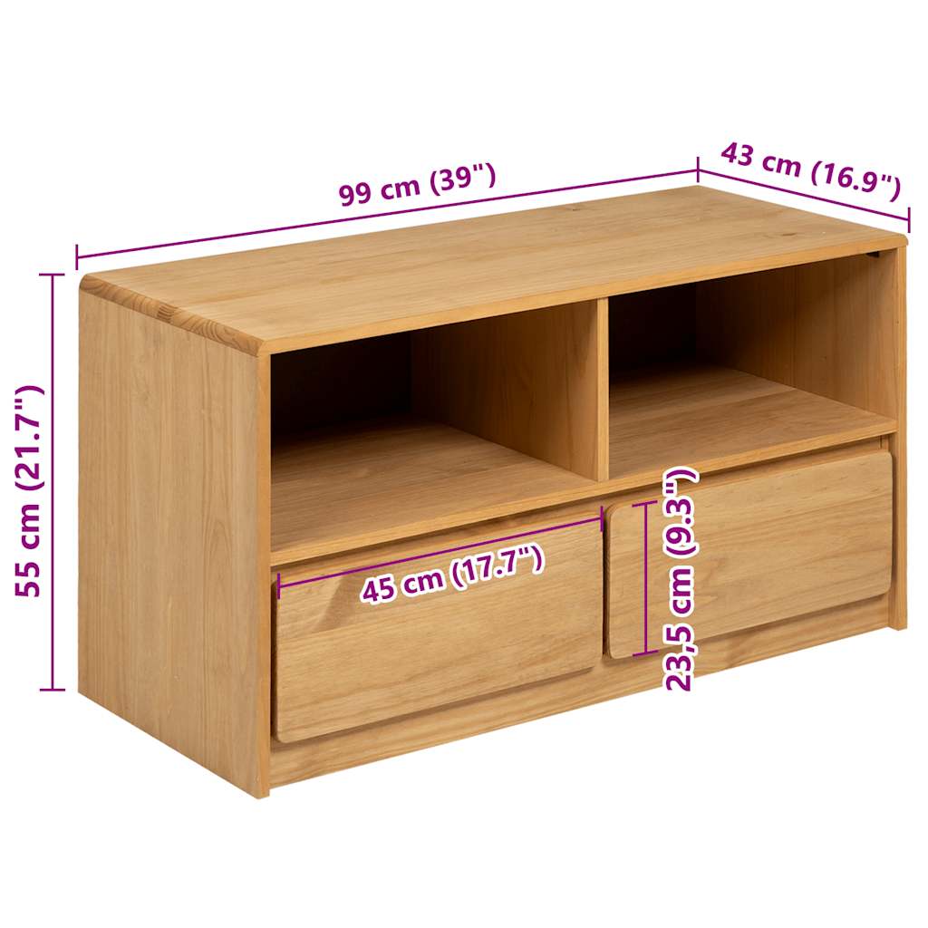 Meuble TV SAUDA chêne 99x43x55 cm bois de pin massif - XIOS