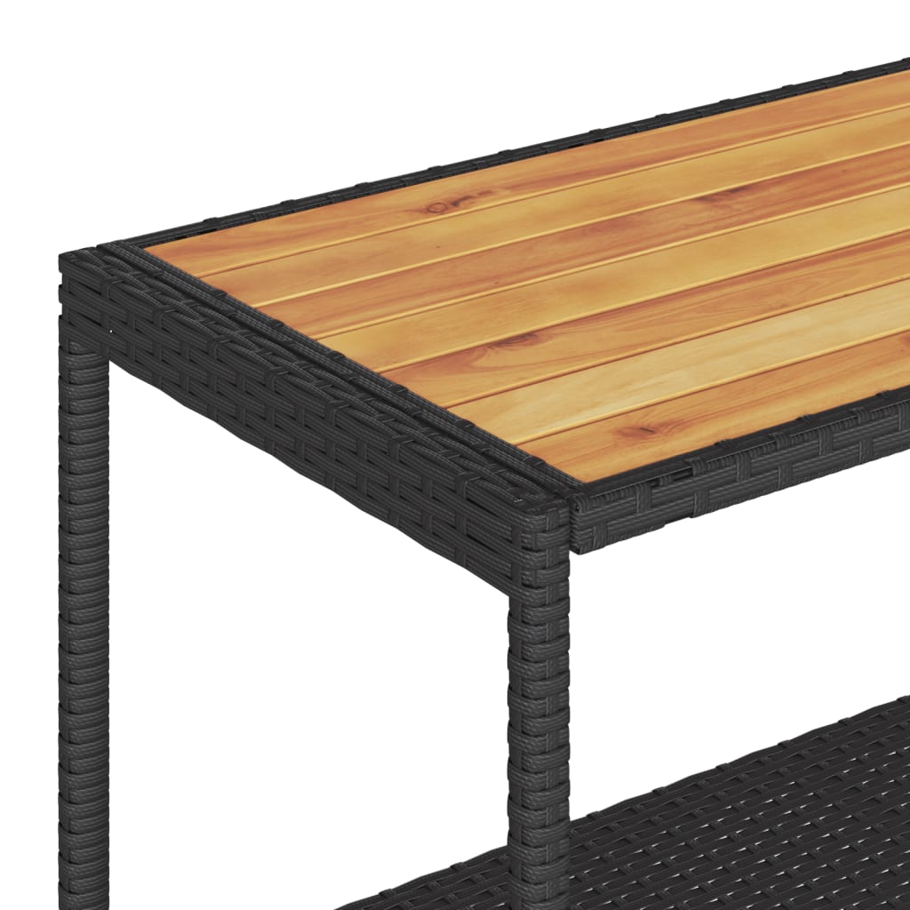 Chariot de bar 3 niveaux noir rotin et bois d'acacia massif - XIOS