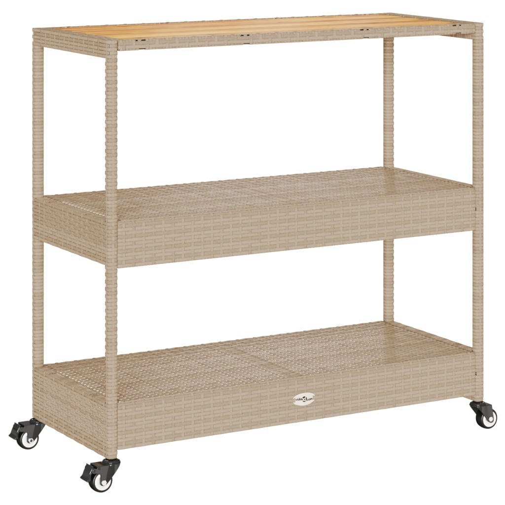 Chariot de bar 3 niveaux beige rotin et bois d'acacia massif - XIOS