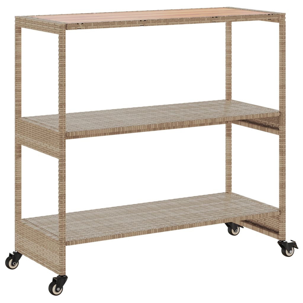 Chariot de bar 3 niveaux beige rotin et bois d'acacia massif - XIOS