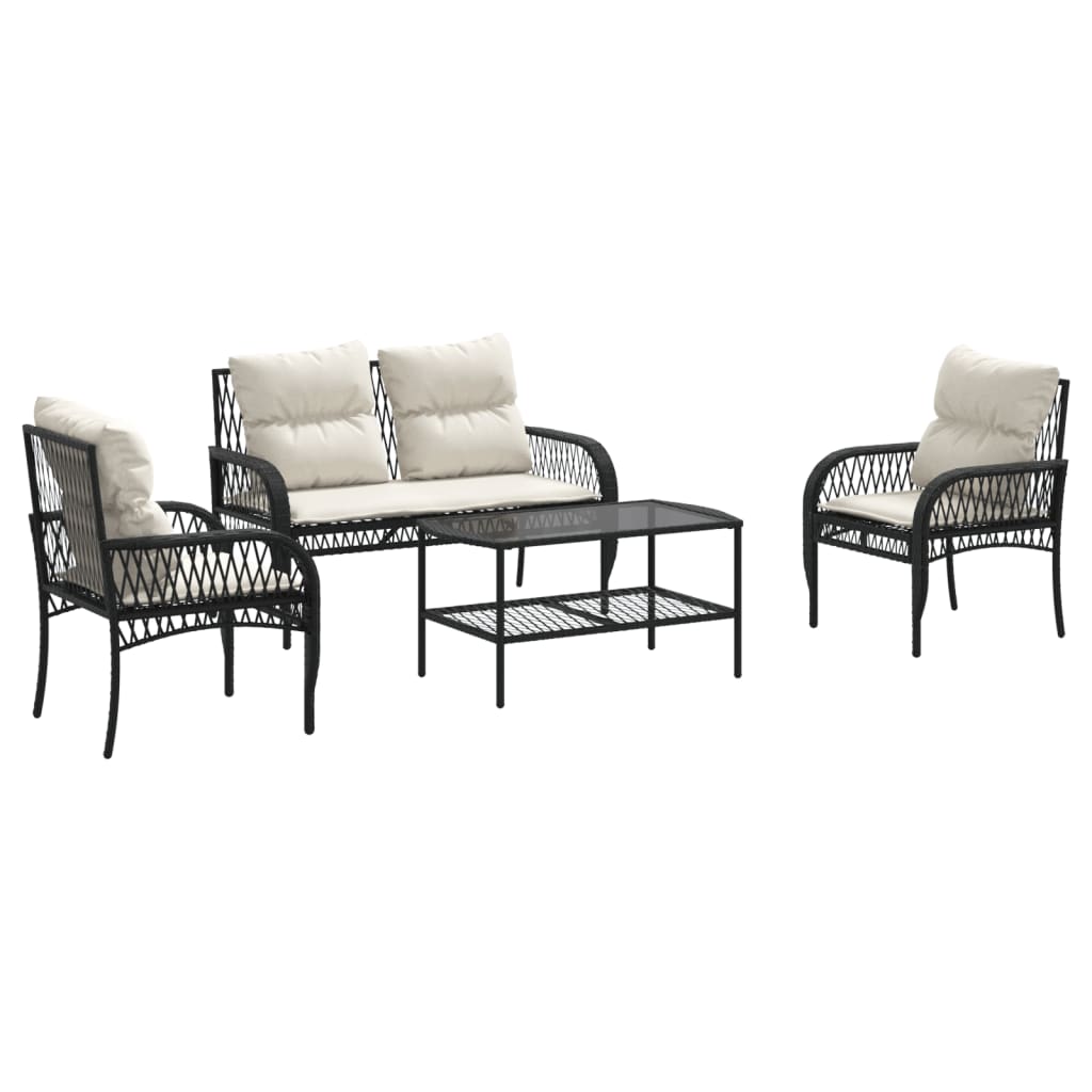 Salon de jardin 4 pcs avec coussins noir résine tressée - XIOS