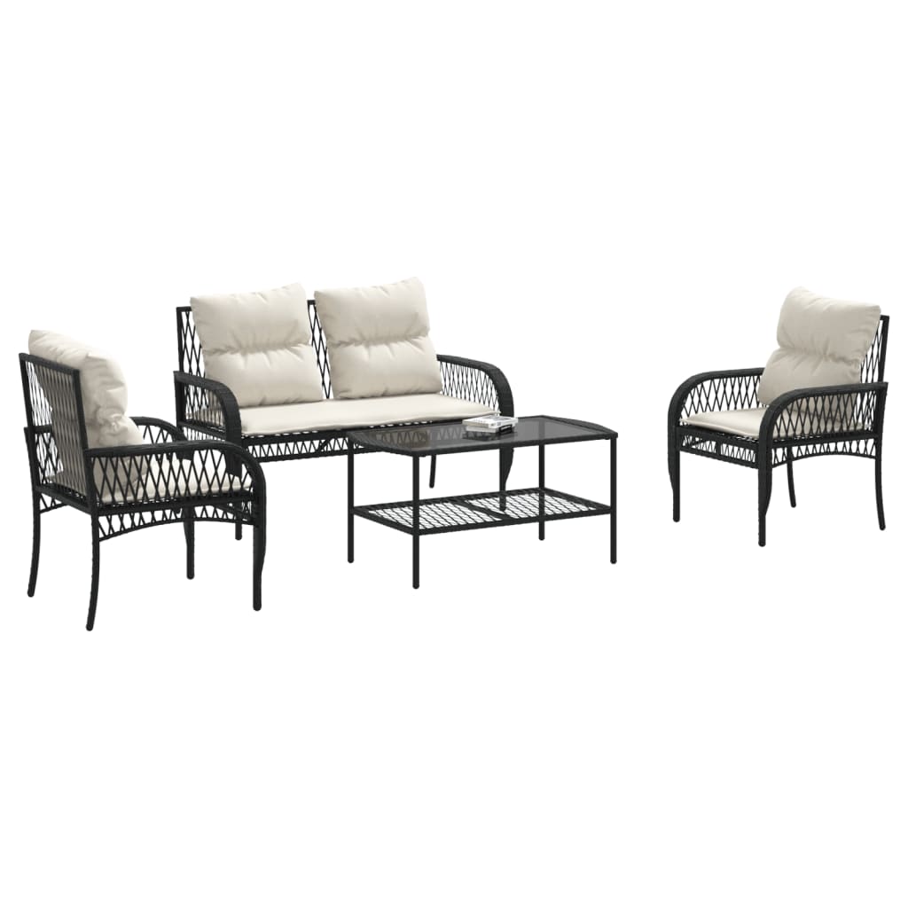 Salon de jardin 4 pcs avec coussins noir résine tressée - XIOS