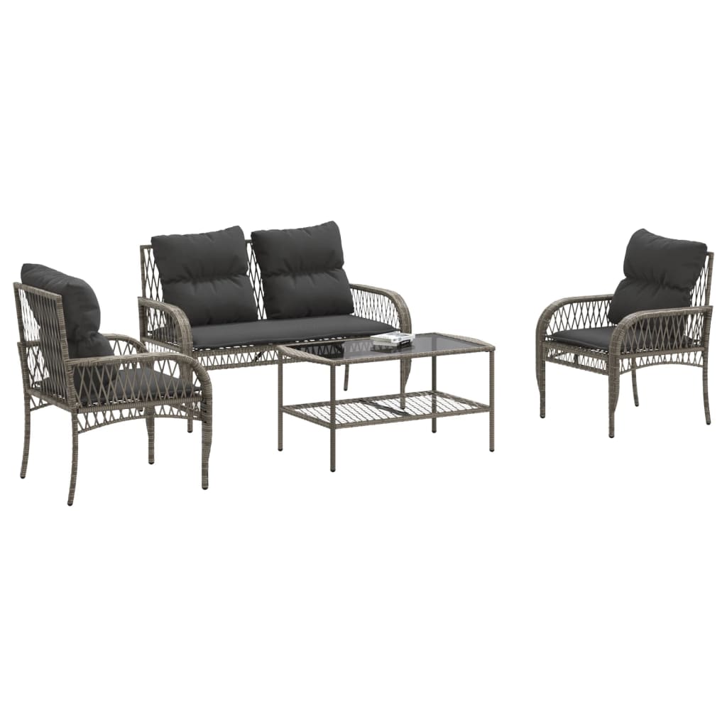Salon de jardin 4 pcs avec coussins gris résine tressée - XIOS
