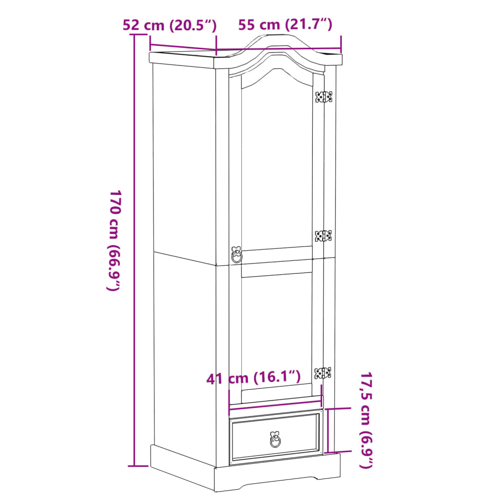 Garde-robe Corona 55x52x170 cm bois de pin massif - XIOS
