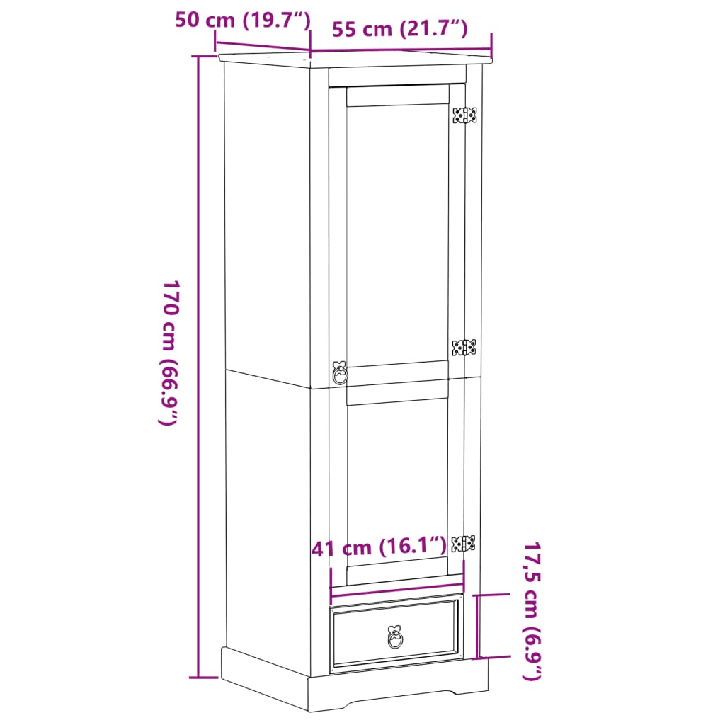Garde-robe Corona 55x50x170 cm bois de pin massif - XIOS