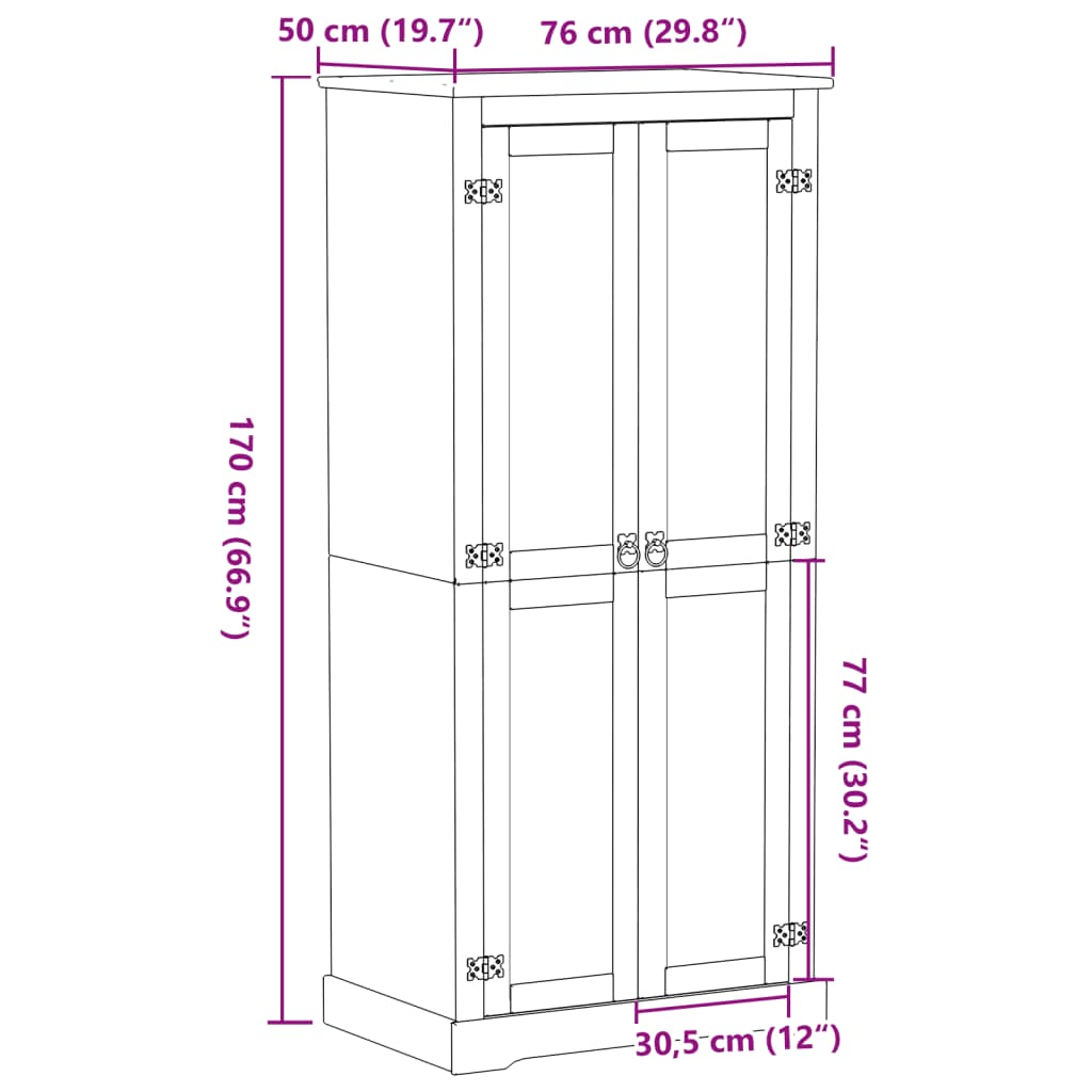 Garde-robe Corona 76x50x170 cm bois de pin massif - XIOS