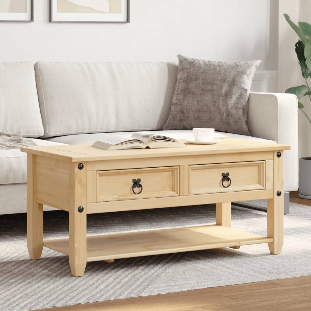 Table basse avec tiroirs Corona 100x48x45 cm bois de pin massif - XIOS