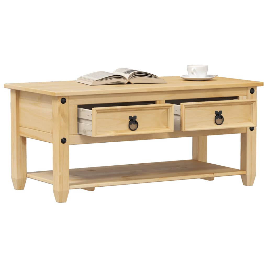 Table basse avec tiroirs Corona 100x48x45 cm bois de pin massif - XIOS