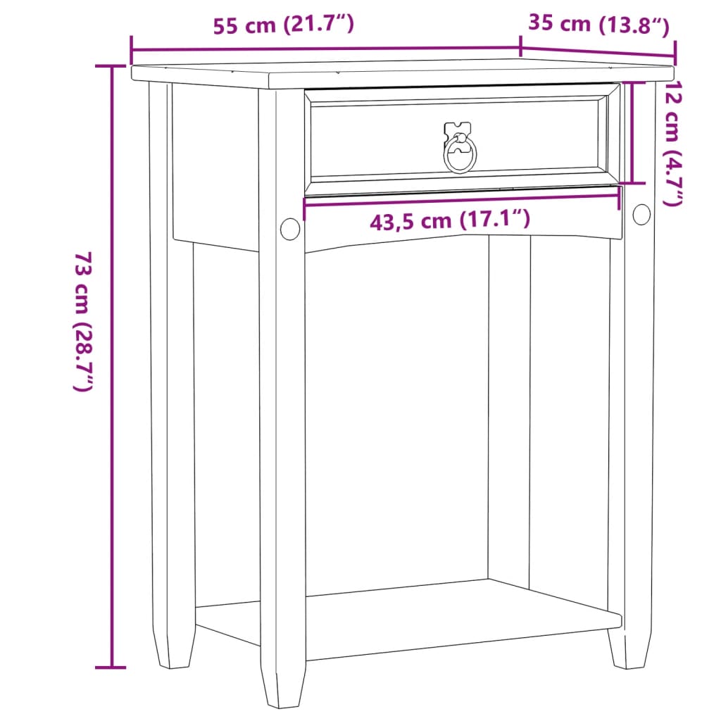 Table console Corona 55x35x73 cm bois de pin massif - XIOS