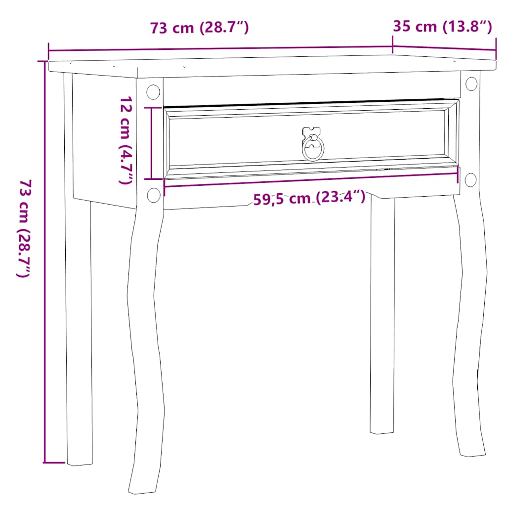 Table console Corona 73x35x73 cm bois de pin massif - XIOS