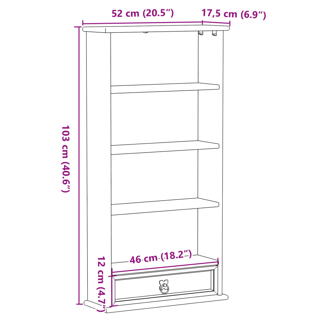 Armoire à CD Corona 52x17,5x103 cm bois de pin massif - XIOS