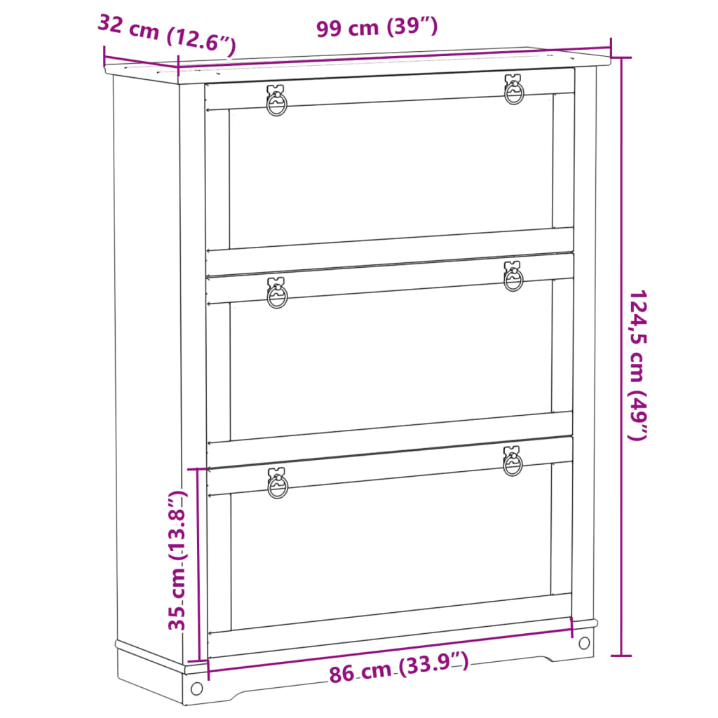 Armoire à chaussures Corona 99x32x124,5 cm bois de pin massif