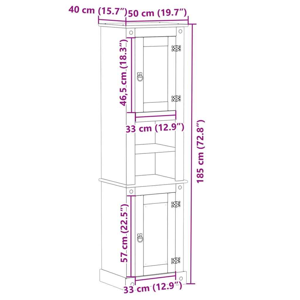 Armoire de salle de bain Corona 50x40x185 cm bois de pin massif
