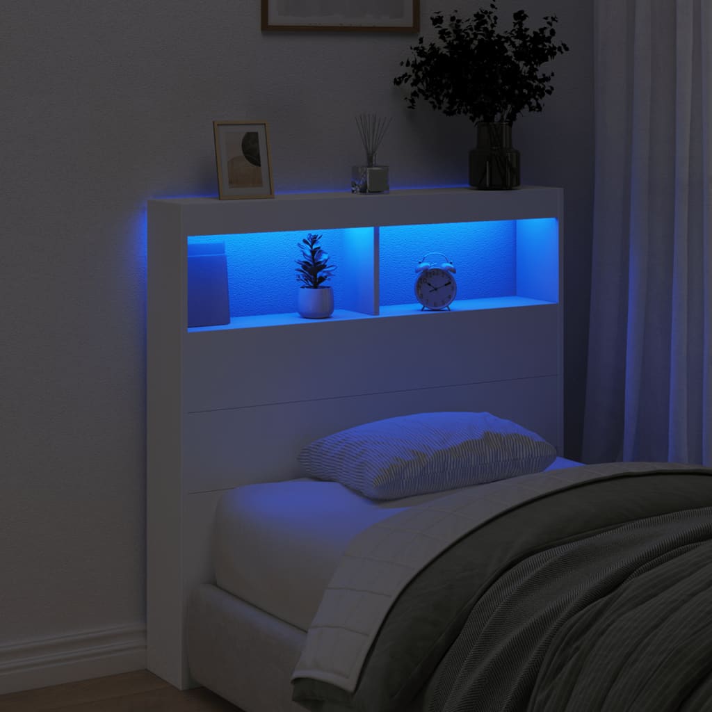 Armoire tête de lit avec LED blanc 100x17x102 cm