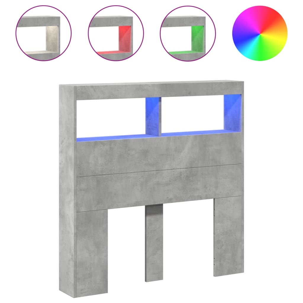 Armoire tête de lit avec LED gris béton 100x17x102 cm - XIOS