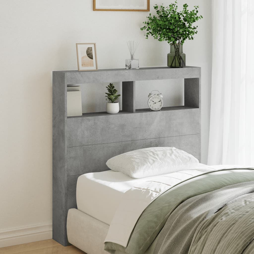 Armoire tête de lit avec LED gris béton 100x17x102 cm - XIOS