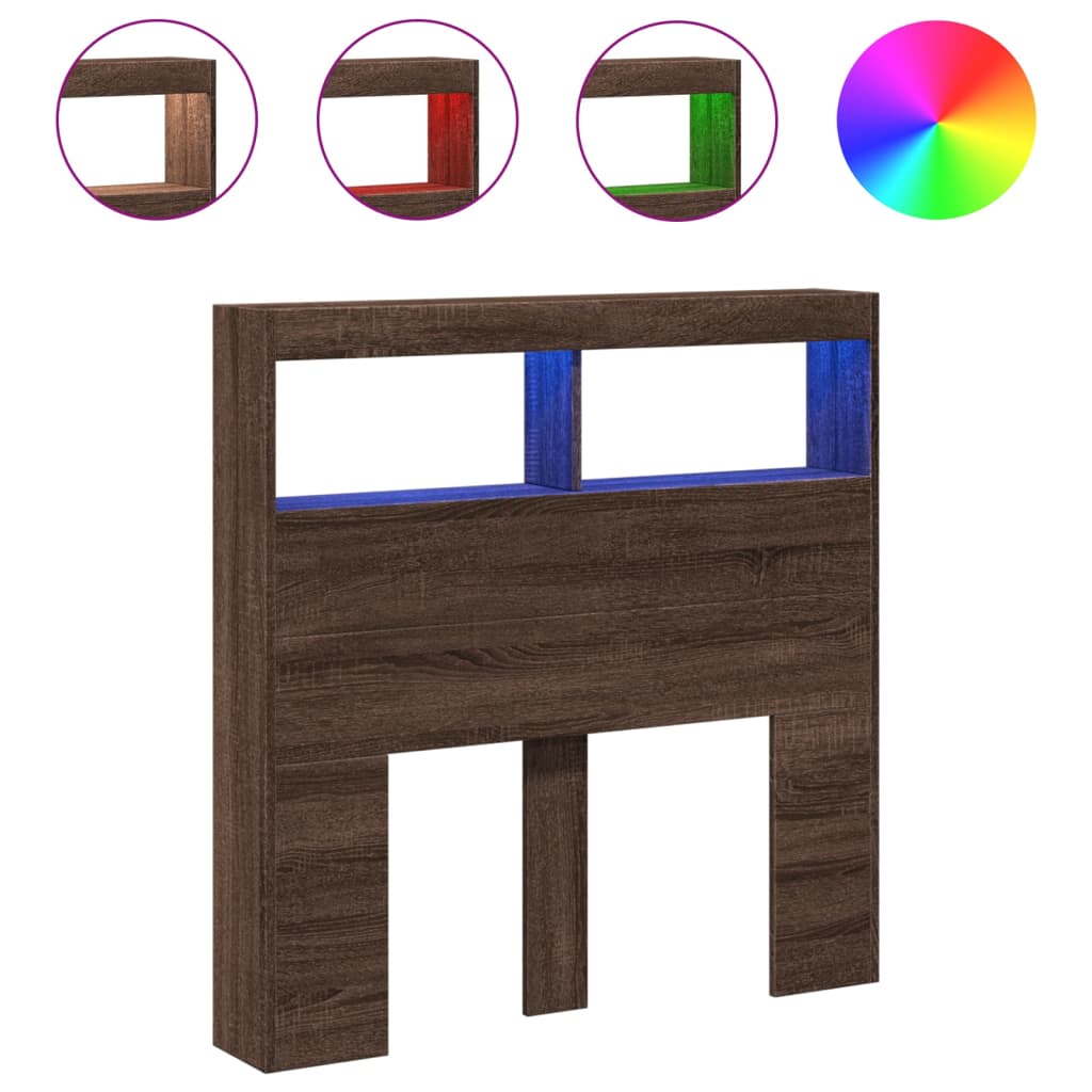 Armoire tête de lit avec LED chêne marron 100x17x102 cm - XIOS