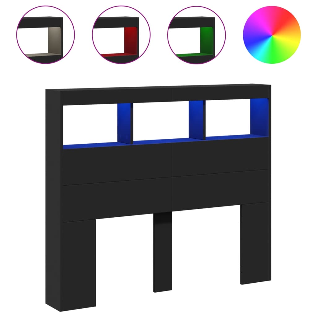 Armoire tête de lit avec LED noir 120x17x102 cm - XIOS