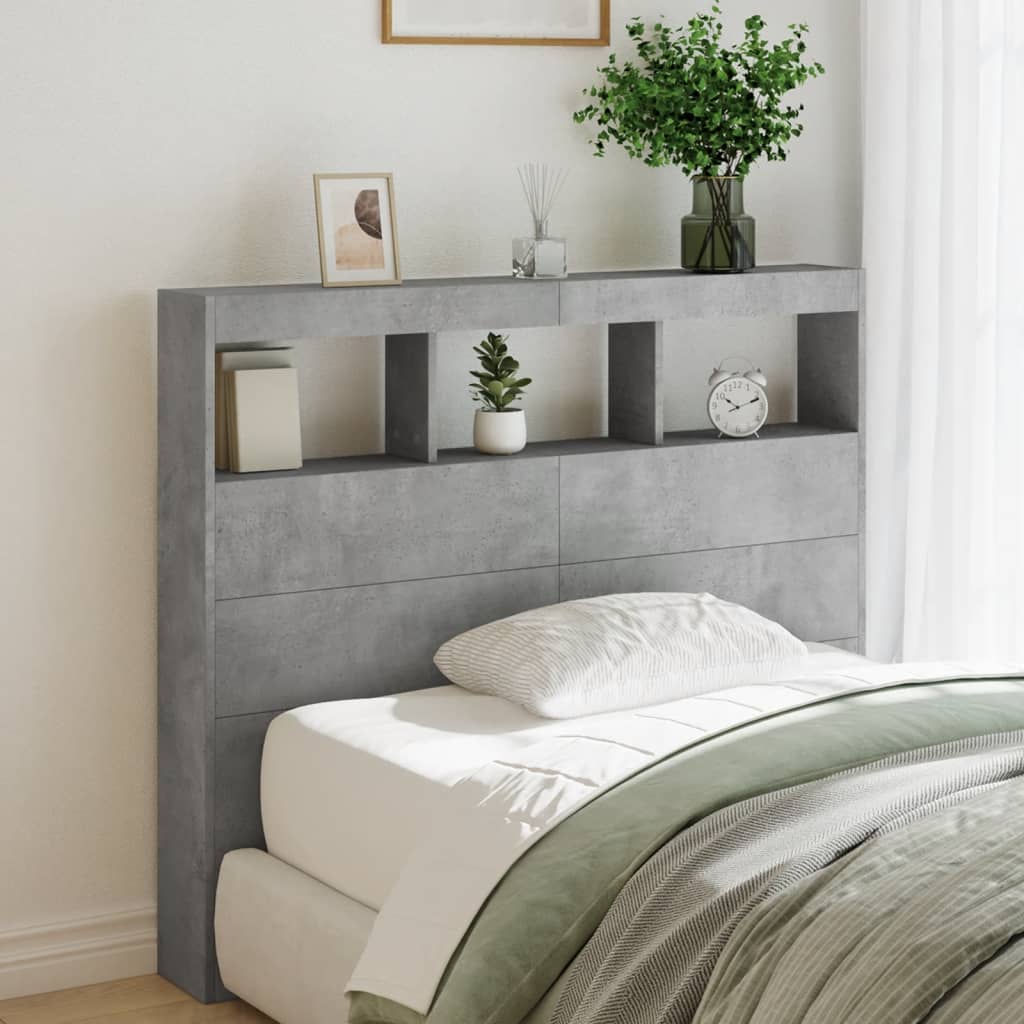 Armoire tête de lit avec LED gris béton 120x17x102 cm - XIOS