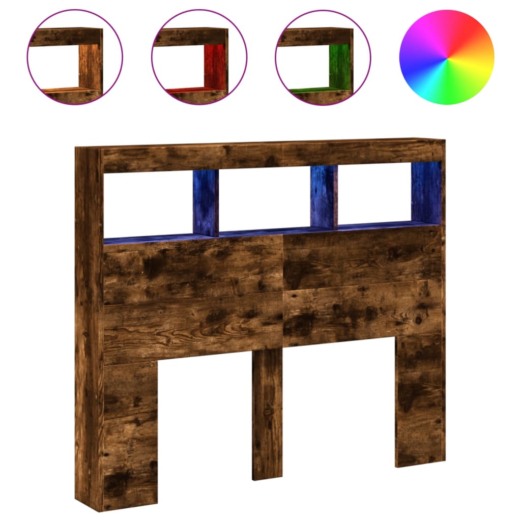 Armoire tête de lit avec LED chêne fumé 120x17x102 cm - XIOS