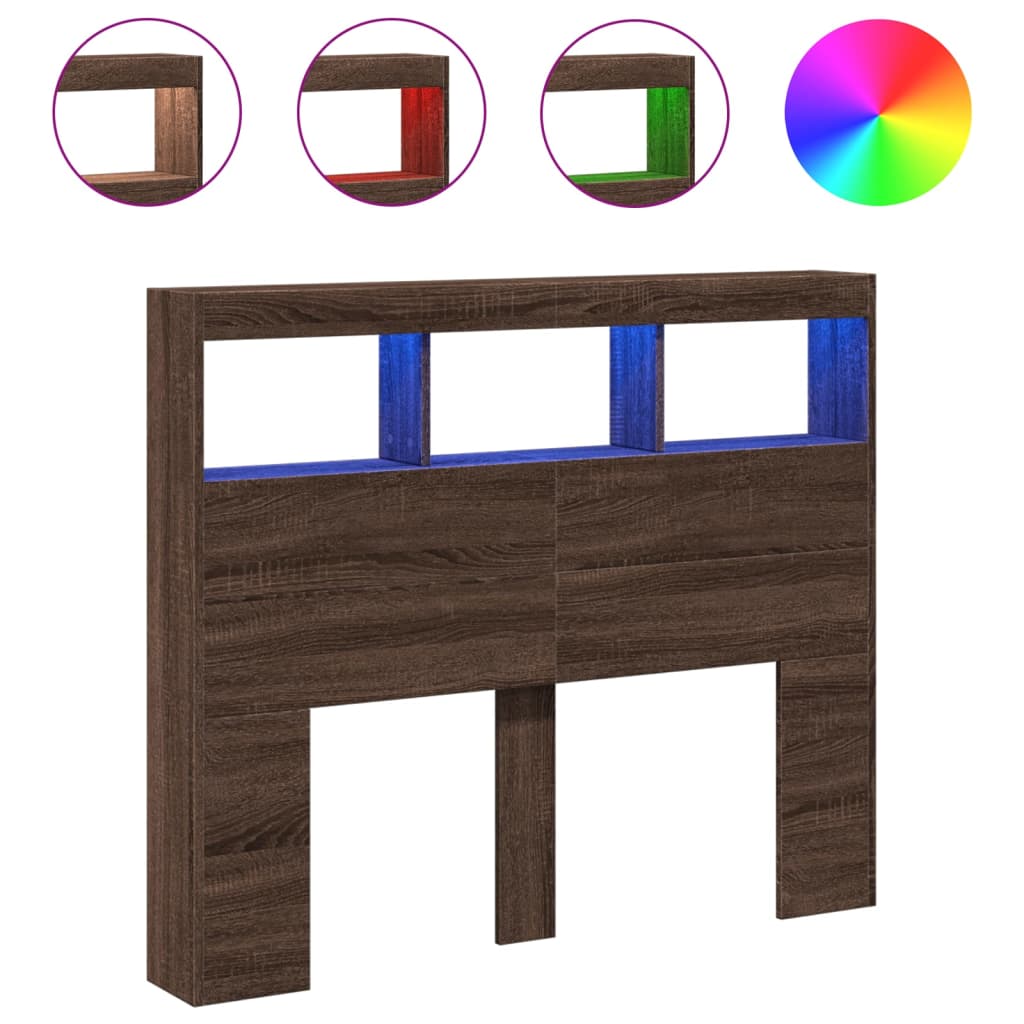 Armoire tête de lit avec LED chêne marron 120x17x102 cm - XIOS