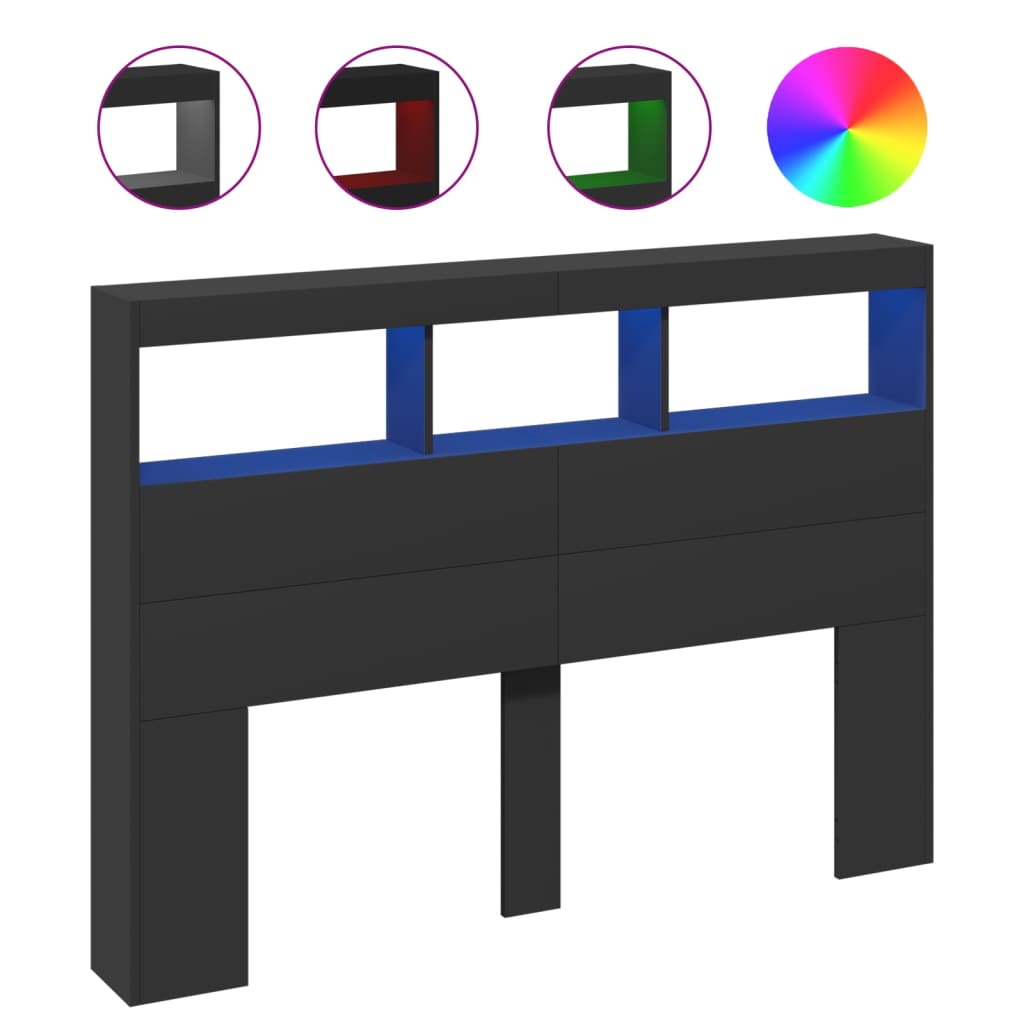 Armoire tête de lit avec LED noir 140x17x102 cm - XIOS