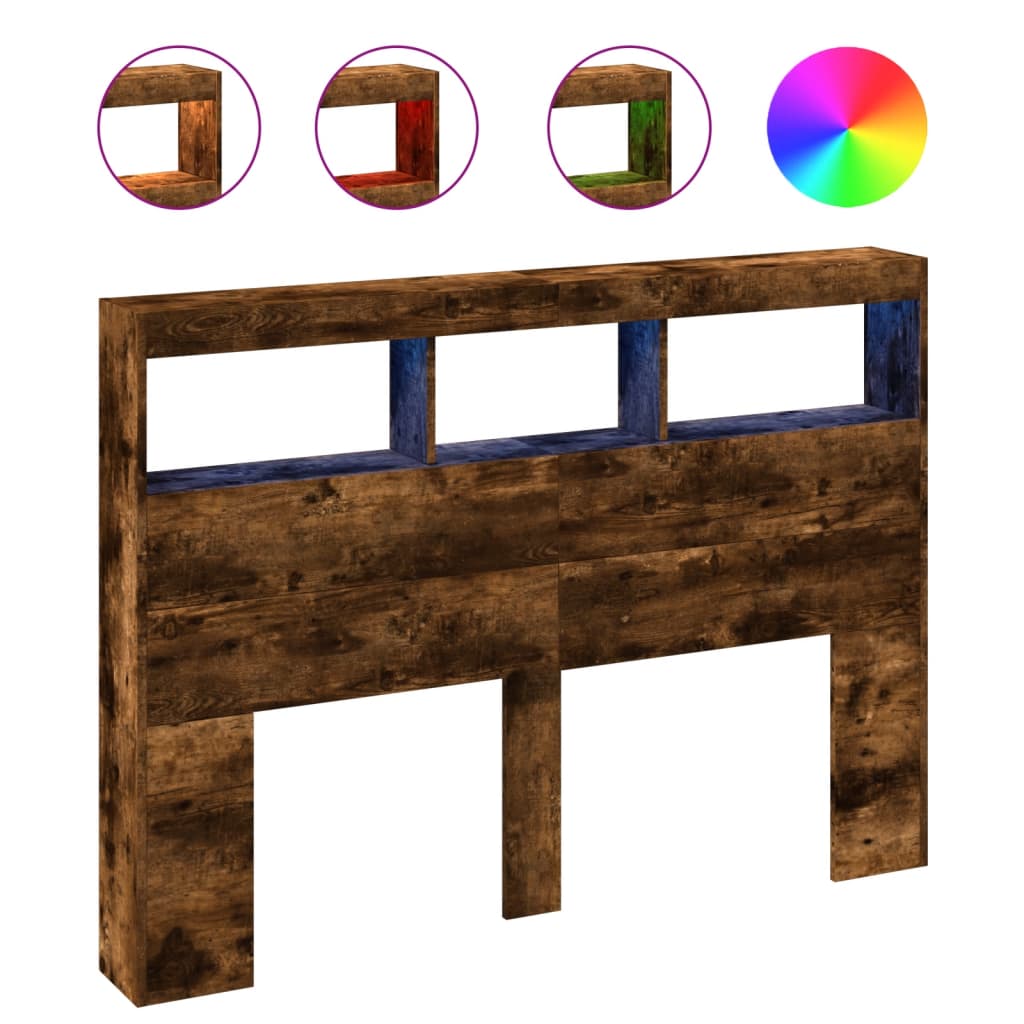 Armoire tête de lit avec LED chêne fumé 140x17x102 cm - XIOS