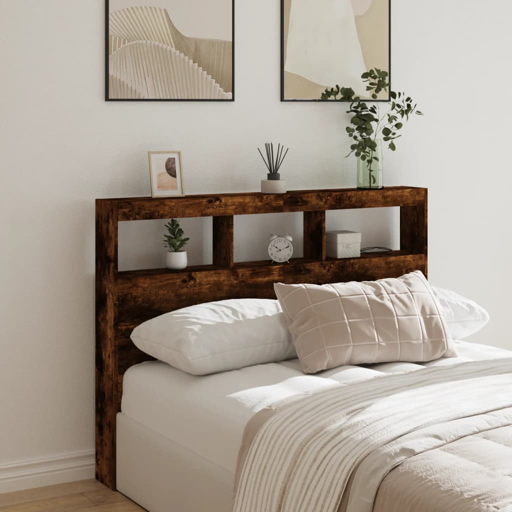 Armoire tête de lit avec LED chêne fumé 140x17x102 cm - XIOS