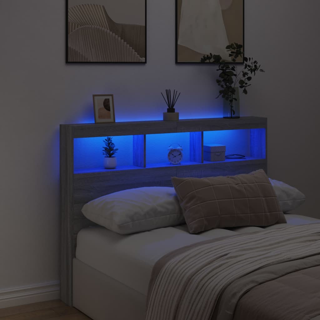 Armoire tête de lit avec LED sonoma gris 140x17x102 cm - XIOS