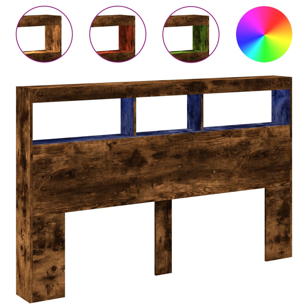 Armoire tête de lit avec LED chêne fumé 160x17x102 cm - XIOS