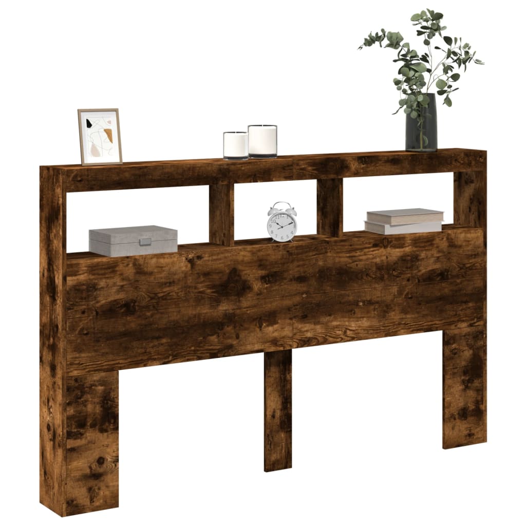 Armoire tête de lit avec LED chêne fumé 160x17x102 cm - XIOS