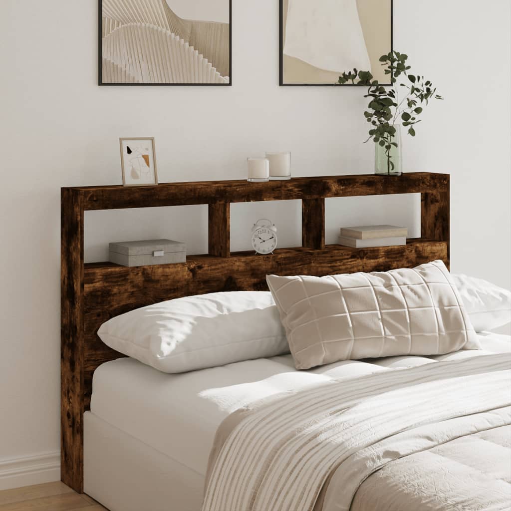 Armoire tête de lit avec LED chêne fumé 160x17x102 cm - XIOS