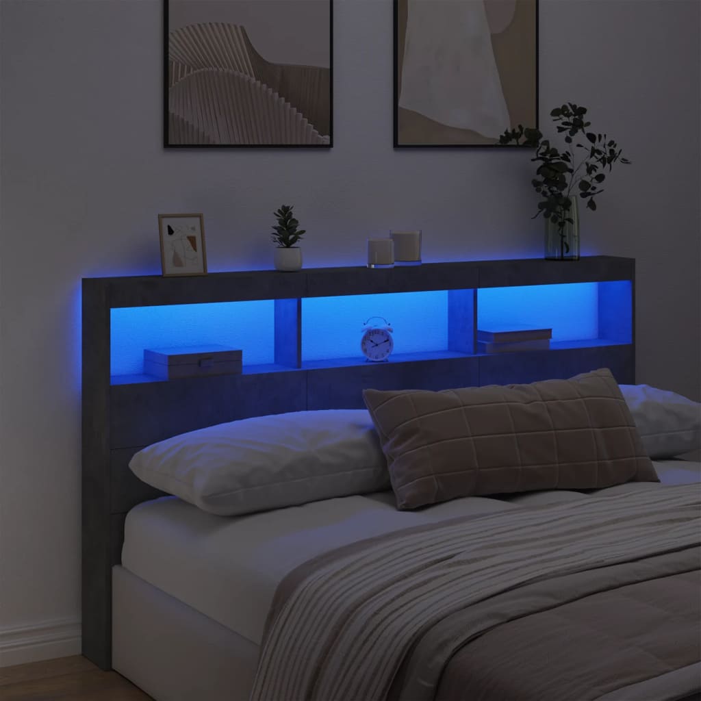 Armoire tête de lit avec LED gris béton 180x17x102 cm - XIOS