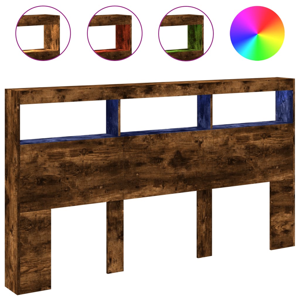 Armoire tête de lit avec LED chêne fumé 180x17x102 cm - XIOS