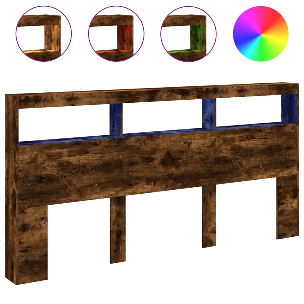 Armoire tête de lit avec LED chêne fumé 200x17x102 cm - XIOS