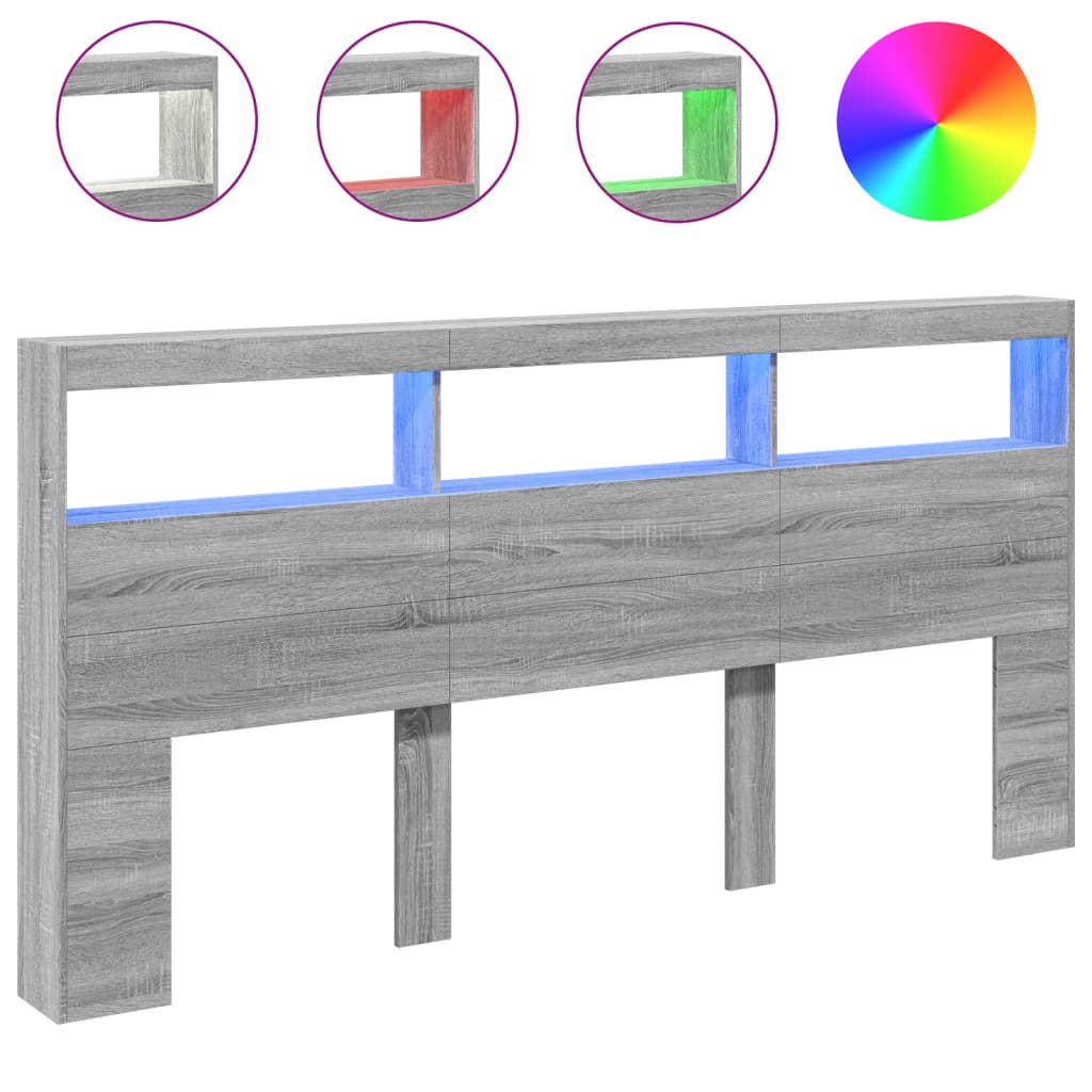 Armoire tête de lit avec LED sonoma gris 200x17x102 cm - XIOS