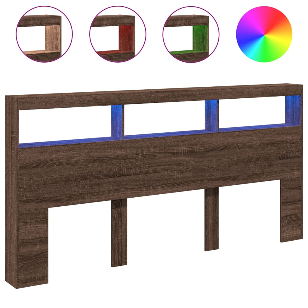 Armoire tête de lit avec LED chêne marron 200x17x102 cm - XIOS