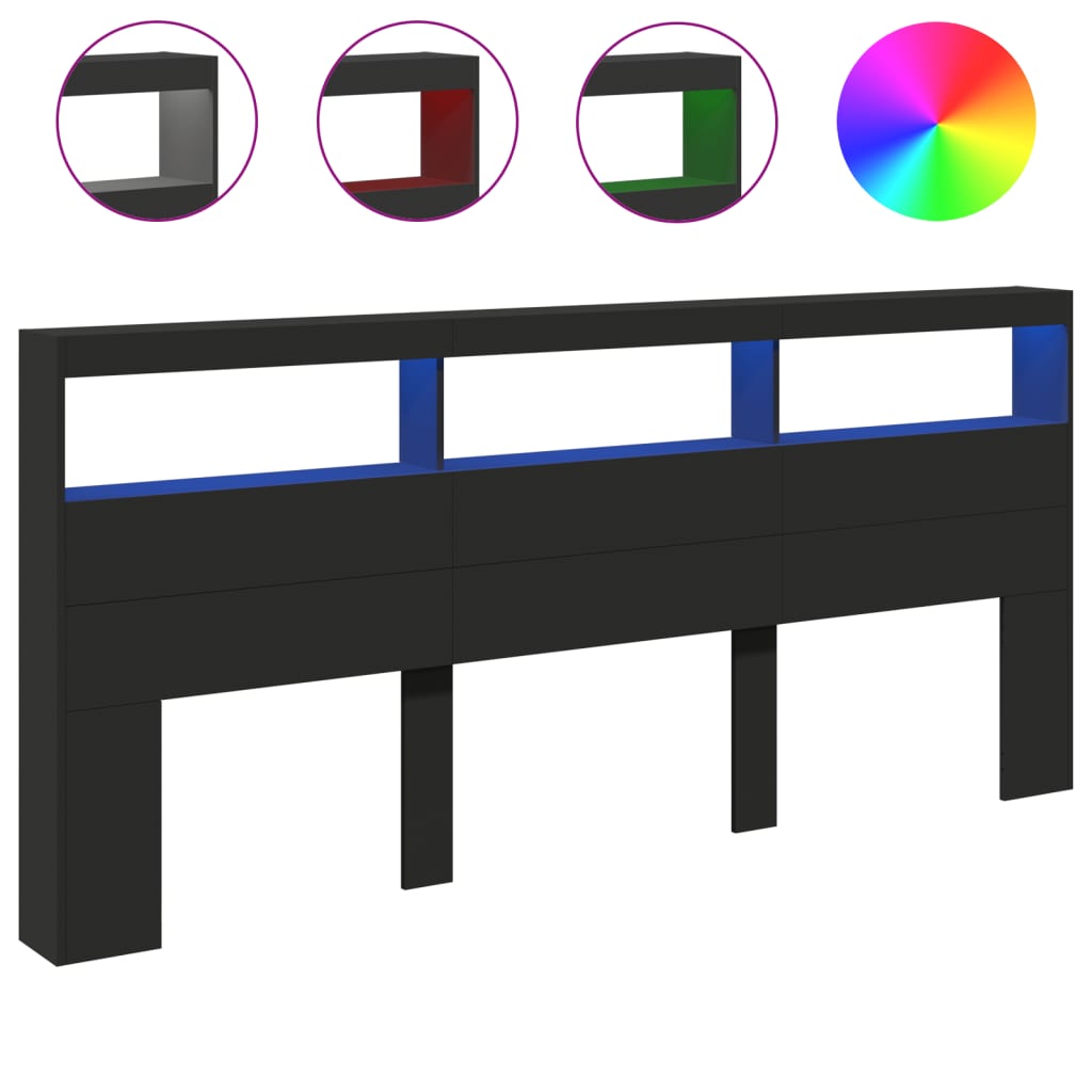 Armoire tête de lit avec LED noir 220x17x102 cm - XIOS
