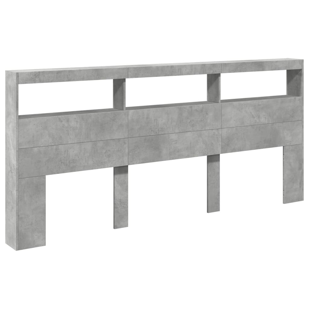 Armoire tête de lit avec LED gris béton 220x17x102 cm - XIOS