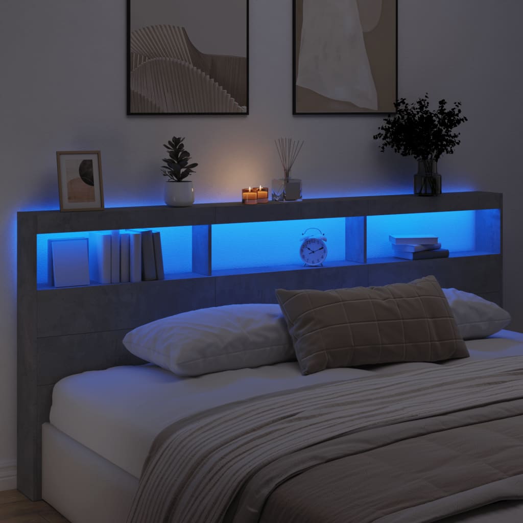 Armoire tête de lit avec LED gris béton 220x17x102 cm - XIOS