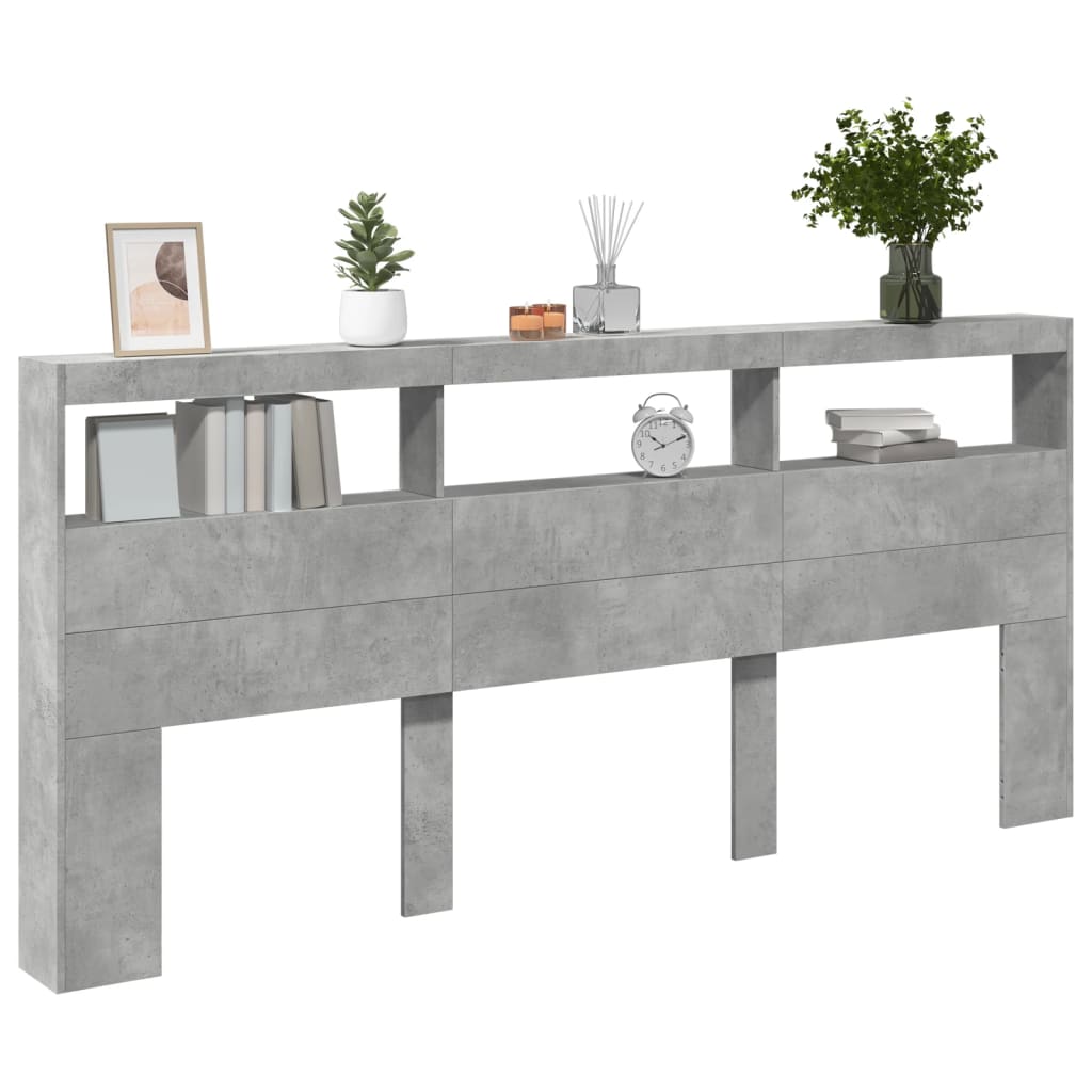 Armoire tête de lit avec LED gris béton 220x17x102 cm - XIOS