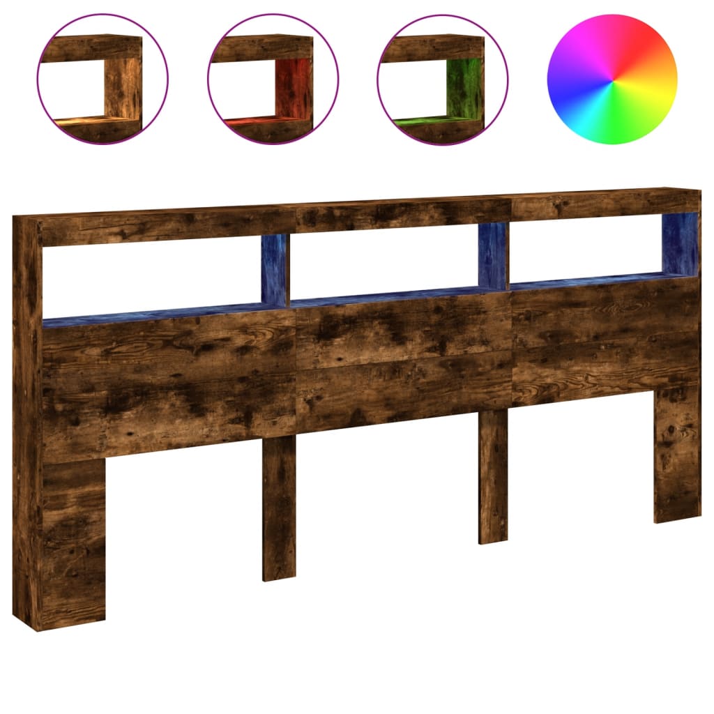 Armoire tête de lit avec LED chêne fumé 220x17x102 cm - XIOS