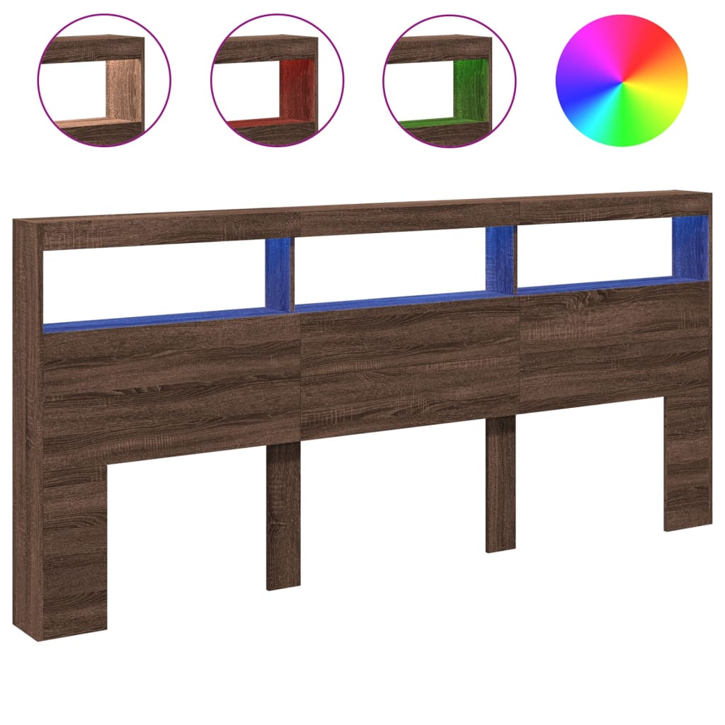 Armoire tête de lit avec LED chêne marron 220x17x102 cm - XIOS