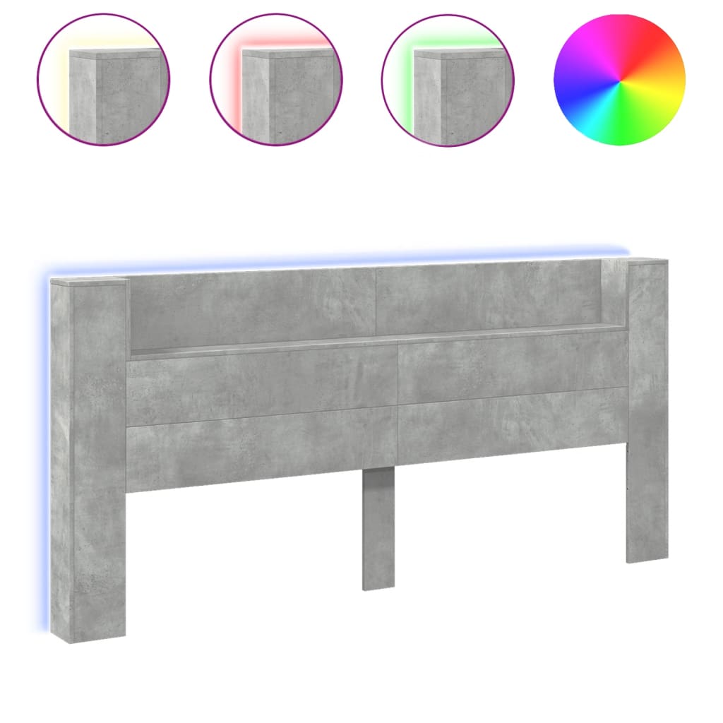 Armoire tête de lit avec LED gris béton 220x16,5x103,5 cm - XIOS