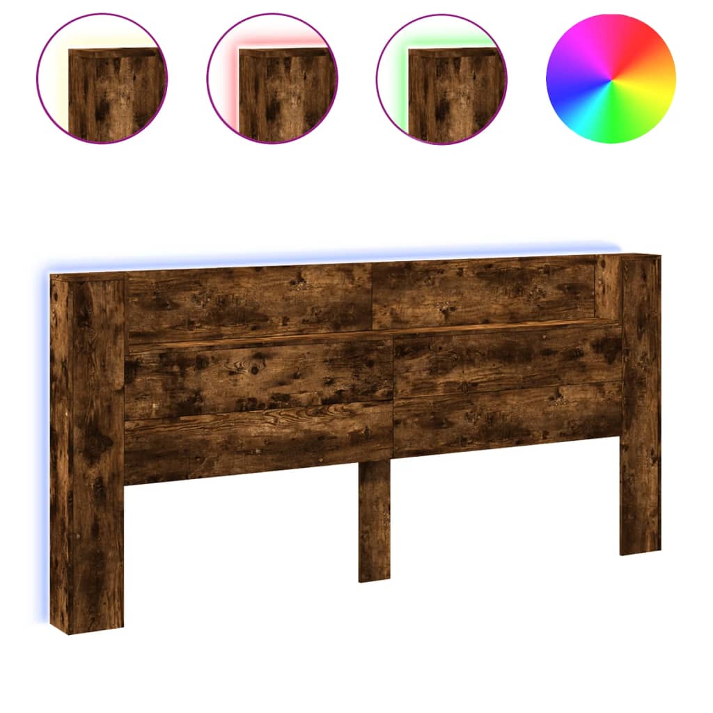 Armoire tête de lit avec LED chêne fumé 220x16,5x103,5 cm - XIOS