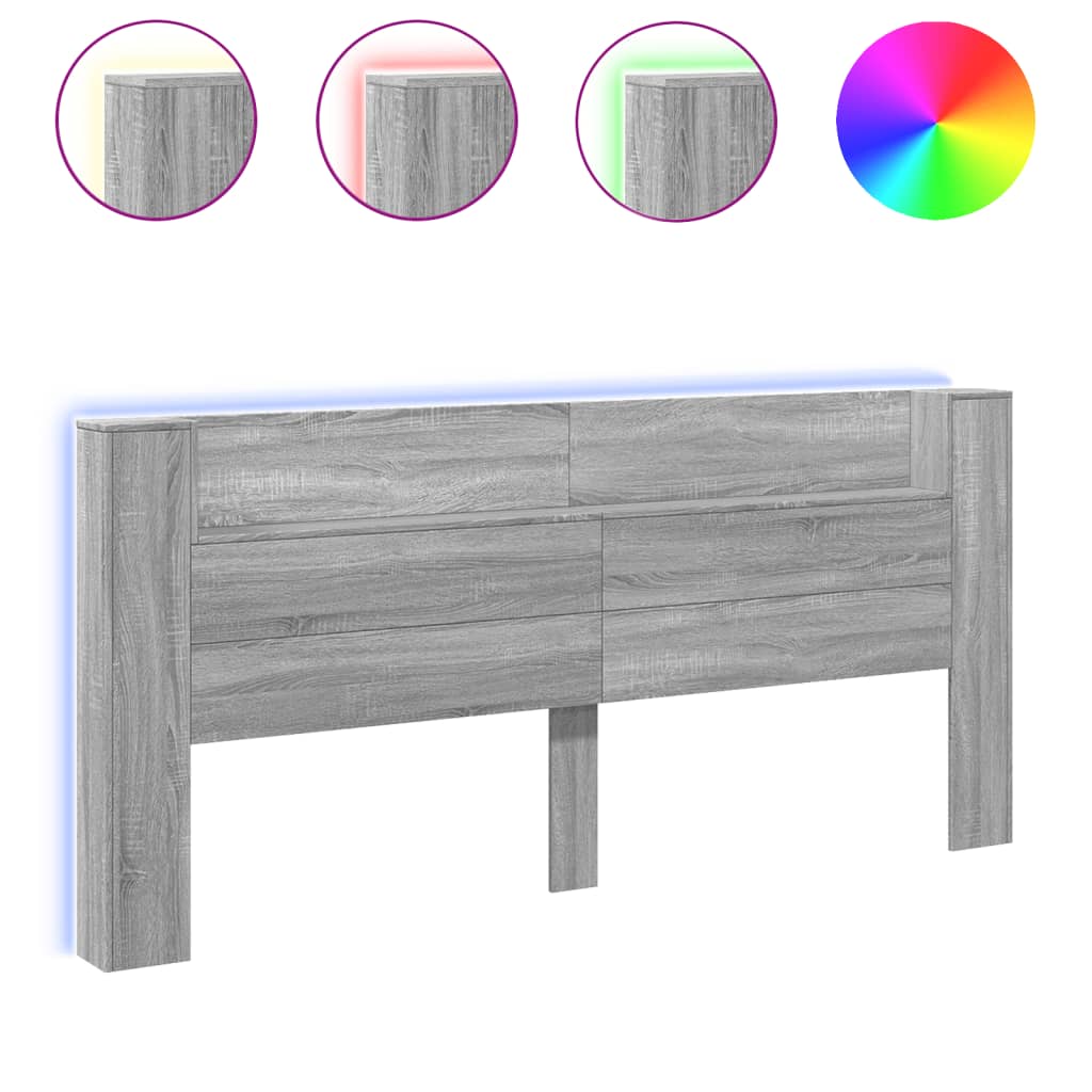 Armoire tête de lit avec LED sonoma gris 220x16,5x103,5 cm - XIOS