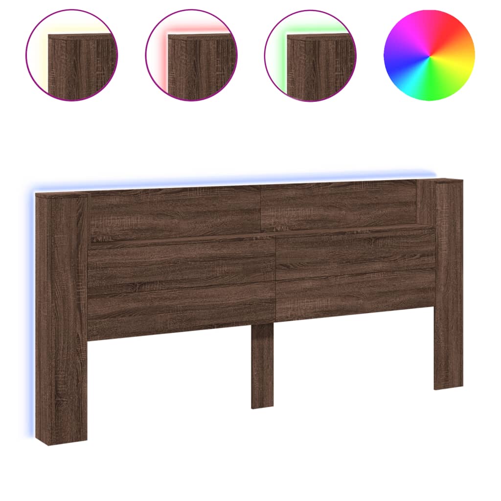 Armoire tête de lit avec LED chêne marron 220x16,5x103,5 cm - XIOS