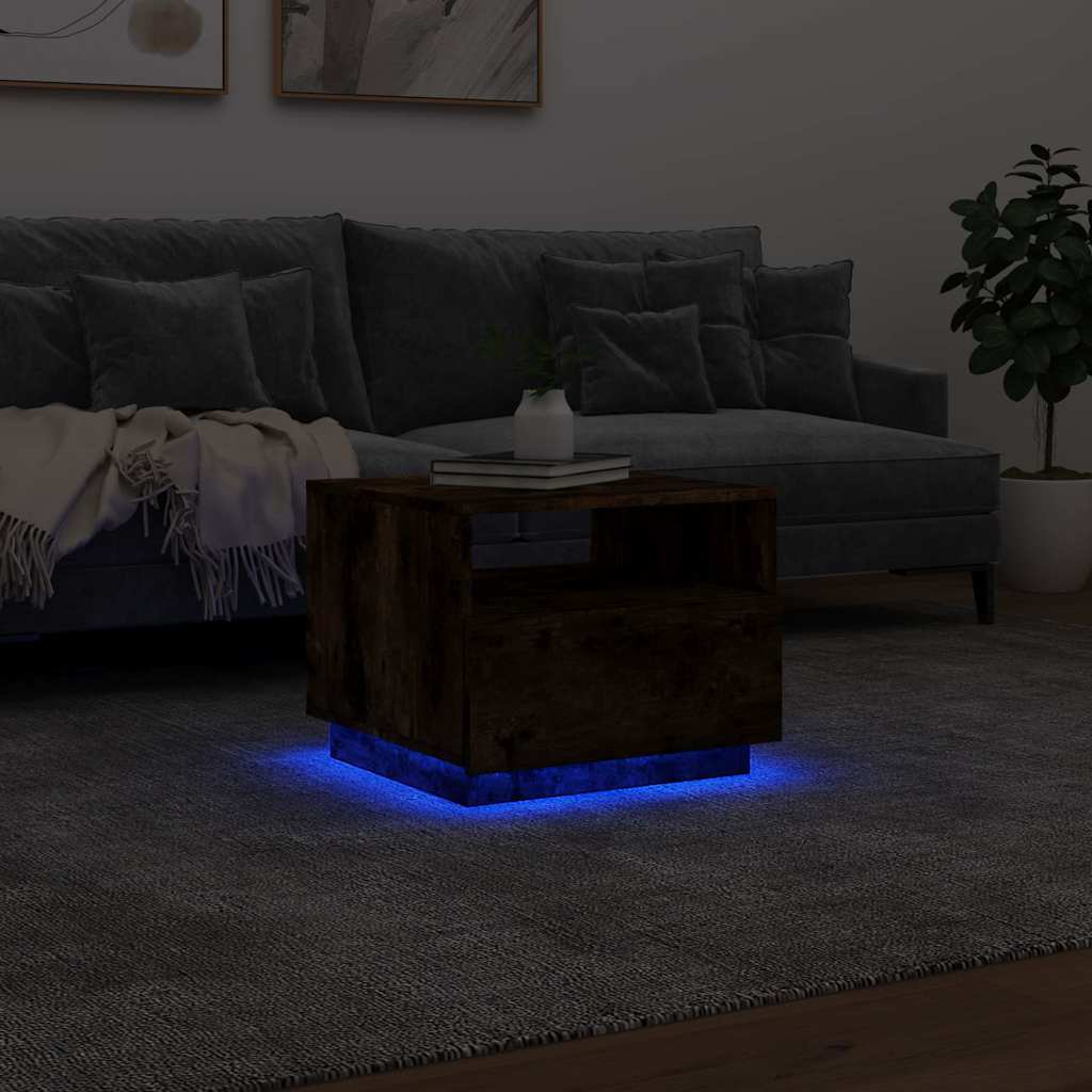 Table basse avec lumières LED chêne fumé 50x49x40 cm - XIOS