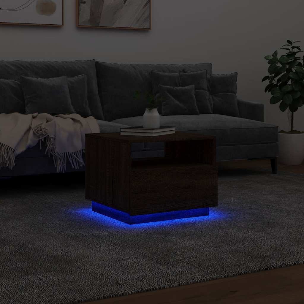 Table basse avec lumières LED chêne marron 50x49x40 cm - XIOS