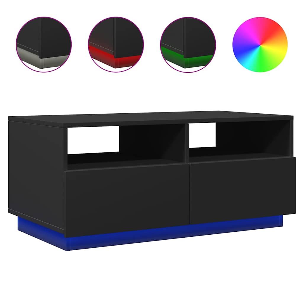 Table basse avec lumières LED noir 90x49x40 cm - XIOS